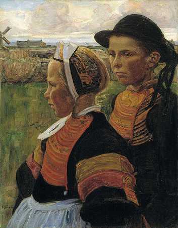 兄弟姐妹PenmarcH公司`Le frère et la soeur, Penmarch (ca. 1901) by Elizabeth Nourse