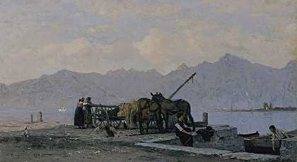 日内瓦湖风景`View Of Lake Geneva (1878) by François Bocion