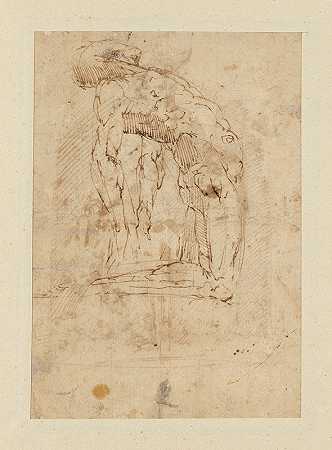 男性裸体跪着，头和肩膀向后倾`Kneeling Male Nude, with His Head and Shoulders Leaning Back (1630–1650) by Juan del Castillo