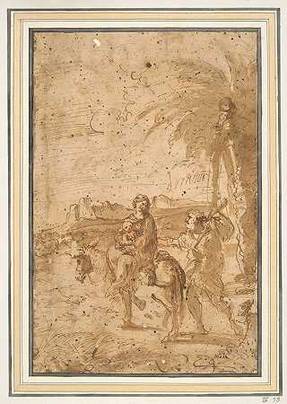 飞往埃及`Flight into Egypt (mid~17th century) by Pier Francesco Mola