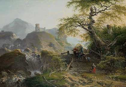 杜塞尔多夫附近的山地景观`Mountainous Landscape near Düsseldorf (1790) by Gerard van Nijmegen