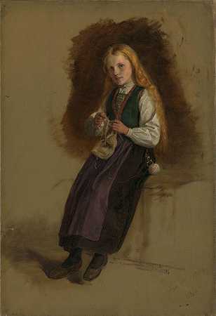 维克尔的西尼夫·拉斯达特肖像`Portrait of Syneve Larsdatter from Vikør (1873) by Adolph Tidemand