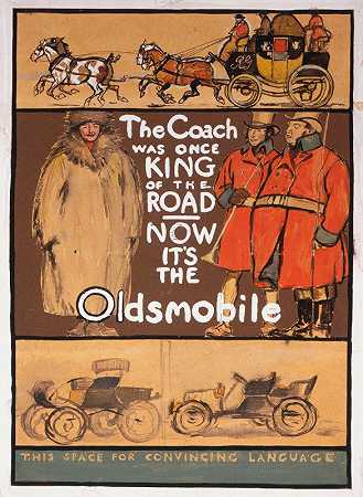 这辆马车曾经是这条路的王者——现在它是奥兹莫比尔`The coach was once king of the road — now its the Oldsmobile (1910) by Edward Penfield