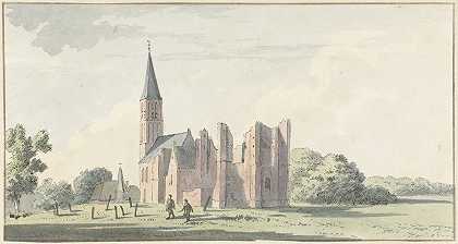 塞罗奥斯科肯教堂的废墟`Ruïne van de kerk te Serooskerken (1741 ~ 1795) by Cornelis van Noorde