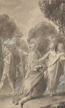 费内隆和的六幅插图之一s尤利西斯之子泰勒马科斯历险记`One of Six Illustrations to Fenelons The Adventures of Telemachus son of Ulysses (ca. 1784) by Thomas Stothard