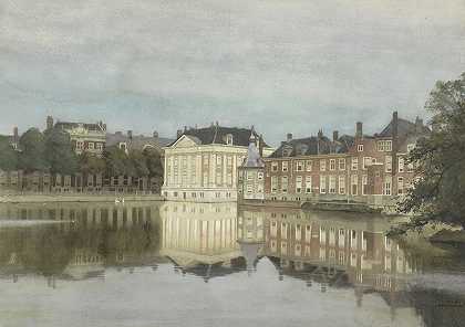 有毛里塔尼亚的庭院池塘`Hofvijver met Mauritshuis (1862 ~ 1924) by Johannes Christiaan Karel Klinkenberg