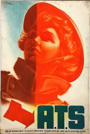 ATS（女孩戴头盔）`ATS (girls helmeted head) (between 1939 and 1946) by Abram Games
