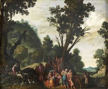 雅各和以扫的会面（创世记33章）`The Meeting of Jacob and Esau (Genesis 33) (c. 1610 ~ 1620) by Jacob Symonsz. Pynas