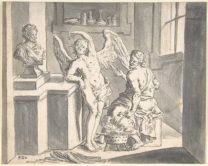 代达罗斯用蜡形成伊卡洛斯的翅膀`Daedalus Forming the Wings of Icarus out of Wax (18th century) by Franz Xaver Wagenschön