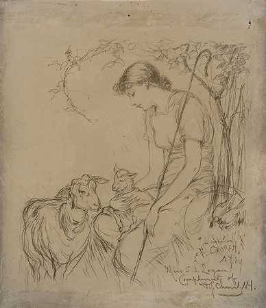 牧羊女`Shepherdess by Frederick Stuart Church
