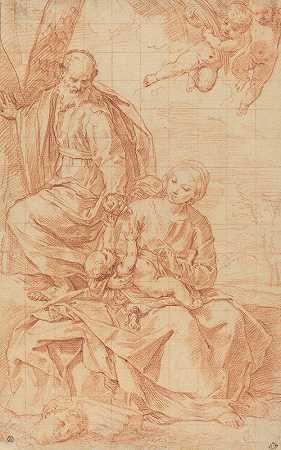 剩下的就飞到埃及，或者棕榈树的奇迹`The Rest on the Flight into Egypt, or The Miracle of the Palm Tree (late 1630s) by Simone Cantarini