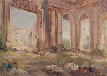 废墟中的圣云城堡警卫室`Le château de Saint~Cloud en ruines ; la salle des gardes (1875) by Jean Baptiste Edmond Allouard