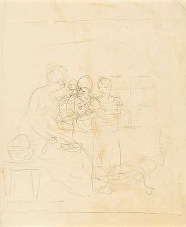 一个家庭小组的素描`Sketch for a Family Group by Benjamin West