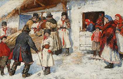 在酒馆的入口处`At the entrance to a tavern (1893) by Włodzimierz Tetmajer