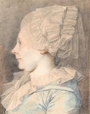 安妮·凯瑟琳·玛勒的肖像，née Basse。左轮廓`Portræt af Anne Cathrine Maaløe, født Basse. Profil mod venstre (1785) by Jens Juel
