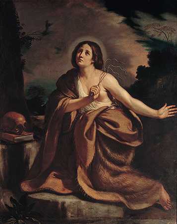忏悔的抹大拉`Penitent Magdalene (1650) by workshop of Guercino