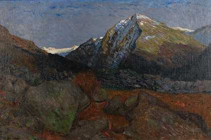 恩加丁山脉的山峰`Bergkuppe im Engadin (Ca. 1909) by Fritz Overbeck