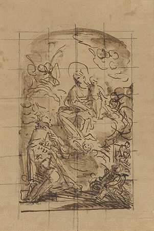 圣母和孩子在法国圣路易斯的幻影`The Apparition of the Virgin and Child to Saint Louis of France (1780s) by Mariano Salvador Maella