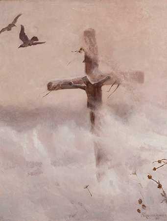 在雪堆中穿越`Cross in the snowdrift (1907) by Jozef Chelmonski