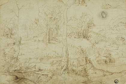 以树为中心的景观`Landscape with Tree in Center by After Cornelius Massys