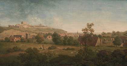 风景，远处有多佛城堡`Landscape, with Dover Castle in the Distance by Arthur Nelson
