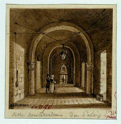 法院地下室。`Salle souterraine du Palais de Justice. (1810) by Auguste-Sébastien Bénard