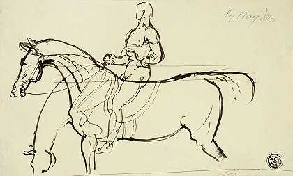 马和骑手的素描`Sketch of Horse and Rider by Benjamin Robert Haydon