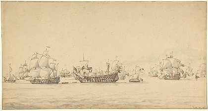海上战舰`Warships at Sea (mid~17th–early 18th century) by Willem van de Velde the Younger