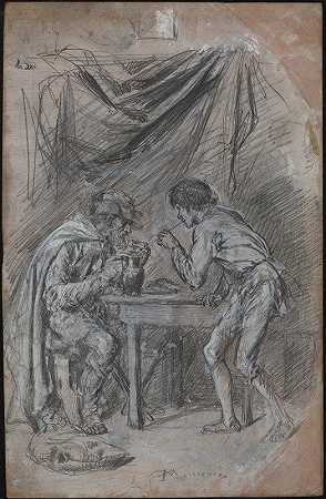 Lazarille de Tormes偷了一个盲人的饮料`Lazarille de Tormes Stealing Drink from a Blind Man (probably c. 1846) by Ernest Meissonier