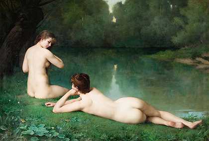 在水边s边`At the waters edge (1887) by Emmanuel Benner