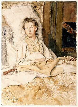 莫德缝纫`Maud Sewing (1883) by Childe Hassam