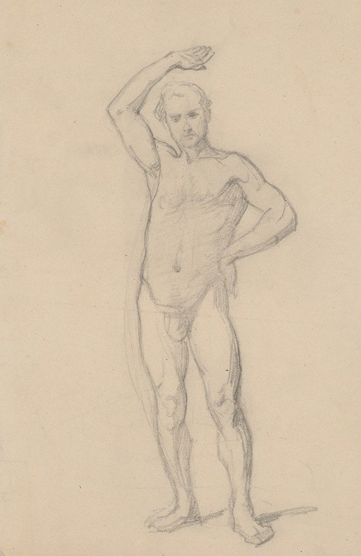 给大祭司的裸体素描画圣马提亚殉道`Nude sketch to the high priest to the painting Martyrdom of St. Matthias (1866~1867) by Józef Simmler