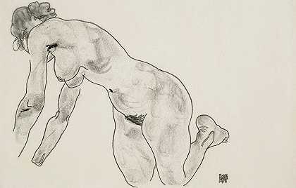 蹲式裸体女性`Hockender weiblicher Akt (1918) by Egon Schiele