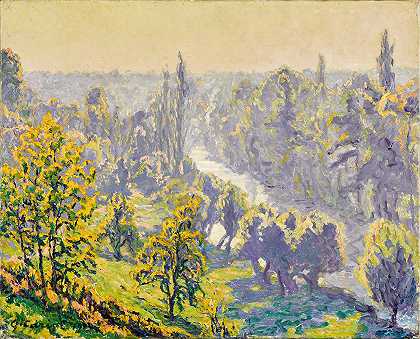 Périgny，秋天，早上在耶雷斯`Périgny, automne, matinée sur lYerres (1910) by Gustave Cariot