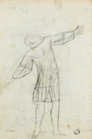 伸出双臂站立的男子示意图`Sketch of Standing Man with Outstretched Arms by Claude Louis Desrais