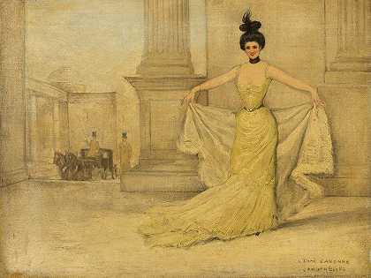 穿晚礼服的女人`Woman In Evening Dress (after 1882) by Jan Van Beers