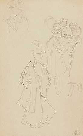 D组优雅的男人和女人`Groupe dhommes et femme élégante (1895 ~ 1905) by Frédéric Houbron