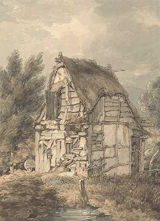 半木半草棚屋`Half Timbered and Thatched Shack (1798) by Thomas Hearne