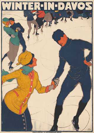 达沃斯的冬天`Winter in Davos (1914) by Burkhard Mangold
