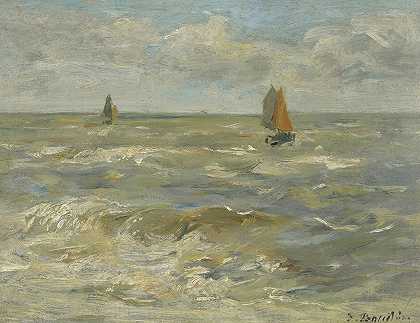海上帆船`Voiliers Sur La Mer (circa 1888~95) by Eugène Boudin