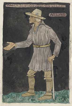 阿特拉斯的服装设计`Ontwerp voor kostuum voor Atlas (1910) by Richard Nicolaüs Roland Holst