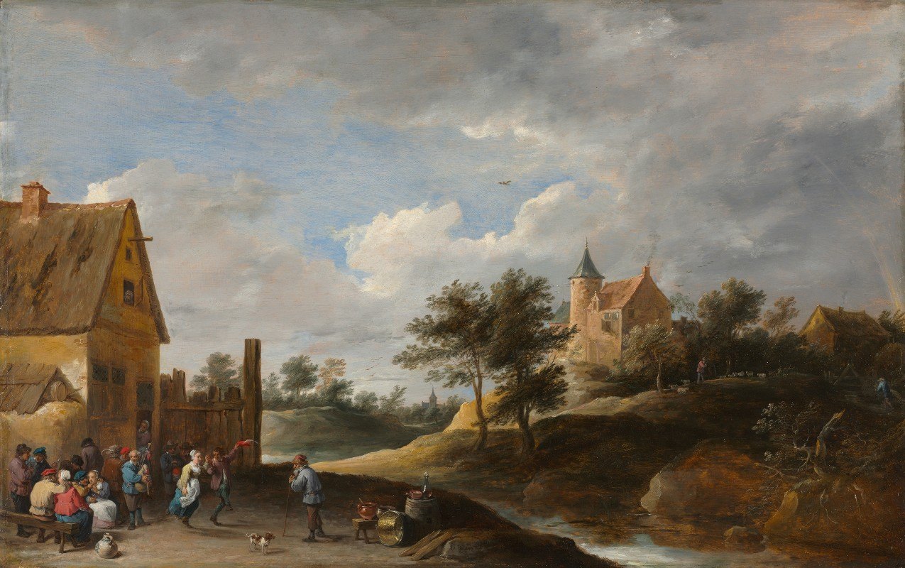 农民跳舞的风景`Landscape with Peasants Dancing (c. 1645~1650) by David Teniers The Elder
