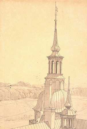 弗雷德里克斯堡城堡上的一座小塔`One of the Small Towers on Frederiksborg Castle (1831) by Christen Købke