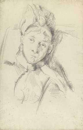 艺术家霍滕斯·塞尚·菲盖的肖像妻子`Portrait of Hortense Cézanne~Figuet, the Artists Wife (circa 1881 ~ 1888) by Paul Cézanne
