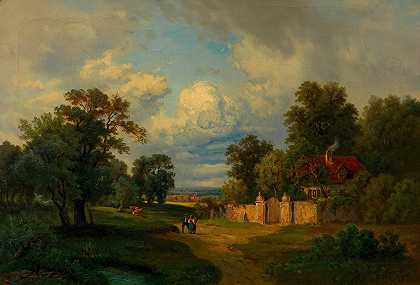 Neunkirchen附近的游戏`Partie bei Neunkirchen (ca. 1840–1850) by Franz Barbarini
