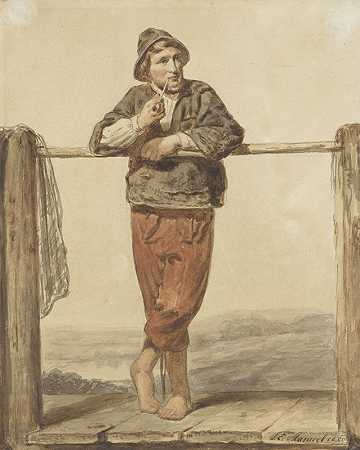 ，站在男人面前`Pijprokende, staande man met, van voren (1850) by Johannes Engel Masurel