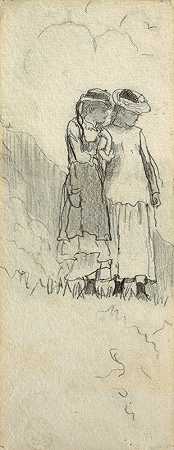 田野里的两个年轻女孩`Two Young Girls in a Field (1879) by Winslow Homer