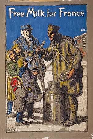 法国免费牛奶`Free milk for France (1918) by Francis Luis Mora