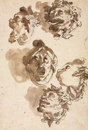 五个怪诞的脑袋`Five Grotesque Heads (second half 1700s) by Gaetano Gandolfi