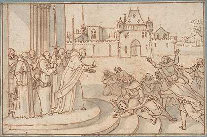圣伯纳德向纪尧姆十世、圭耶纳公爵介绍东道主`Saint Bernard presenting the host to Guillaume X, duc de Guyenne by Sébastien Leclerc